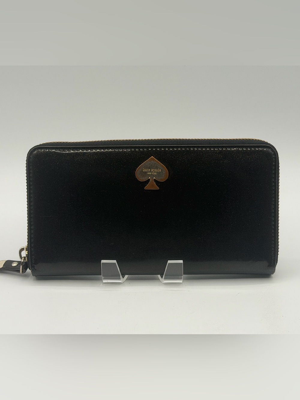 Kate Spade New York Black Glitter Zip Around Wallet Clutch
